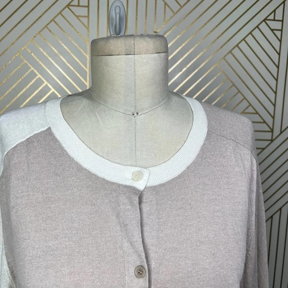 Akris Punto Cardigan Sweater Linen-BlendContrast Light Taupe Cream Size US 10 - Picture 4 of 12